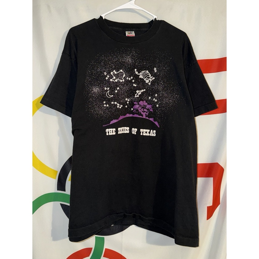 The Skies of Texas T Shirt XL Black Vintage 90s Western Cowboy